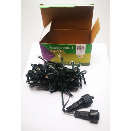 Instalatii liniare/sir - Instalatie de Craciun Tip Liniar, 8 jocuri de lumini, Fir Verde 5 m 50 LED -uri, Multicolor