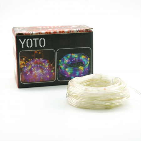 Instalatie de Craciun Yoto, liniara, cu 100 micro LED-uri, 10 m, 220V, conectare la retea, cu 8 jocuri de lumini, interior/exterior, fir transparent, multicolora [6]