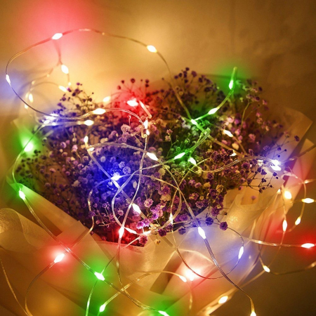 Decoratiuni, ornamente si articole Craciun - Instalatie de Craciun Yoto, liniara, cu 100 micro LED-uri, 10 m, 220V, conectare la retea, cu 8 jocuri de lumini, interior/exterior, fir transparent, multicolora