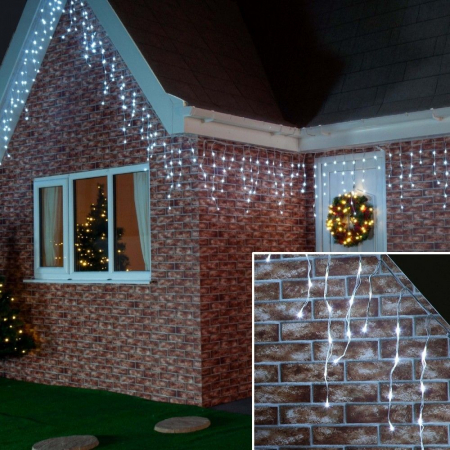 Decoratiuni, ornamente si articole Craciun - Instalatie exterioara tip franjuri V8 - alb rece, interconectabila, 120 led, 5.5 x 0.6 m, fir alb