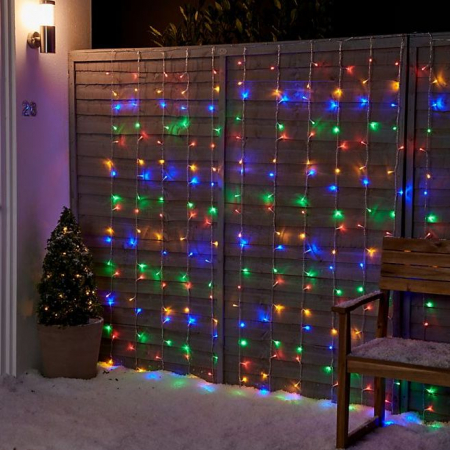 Decoratiuni, ornamente si articole Craciun - Instalatie exterioara tip perdea curgatoare V8 - multicolor, interconectabila, 240 led, 3 x 3 m, fir alb