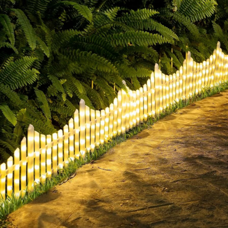 Decoratiuni, ornamente si articole Craciun - Instalatie gardulet exterior din plastic 2.8 m, 288 LED, interconectabil, alb cald, inaltime 29 cm