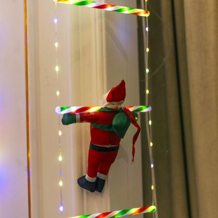 Instalatie LED de Craciun, Flippy, cu Accesorii, Lumina Calda, Lungime 1.5m, 8 Trepte, 120 de Luminite, 8 Moduri, Model Mos Craciun pe Scara, Multicolor [7]