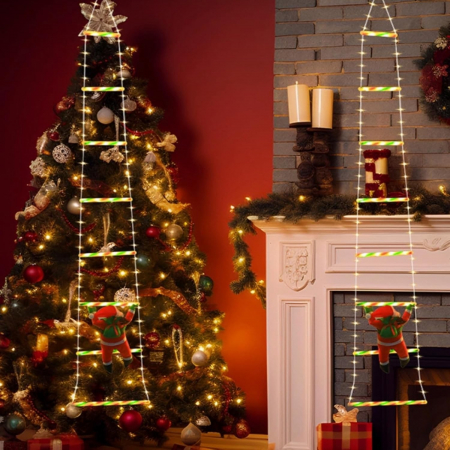 Instalatie LED de Craciun, Flippy, cu Accesorii, Lumina Calda, Lungime 1.5m, 8 Trepte, 120 de Luminite, 8 Moduri, Model Mos Craciun pe Scara, Multicolor [3]