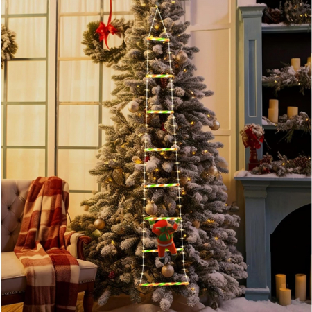 Instalatie LED de Craciun, Flippy, cu Accesorii, Lumina Calda, Lungime 1.5m, 8 Trepte, 120 de Luminite, 8 Moduri, Model Mos Craciun pe Scara, Multicolor [4]