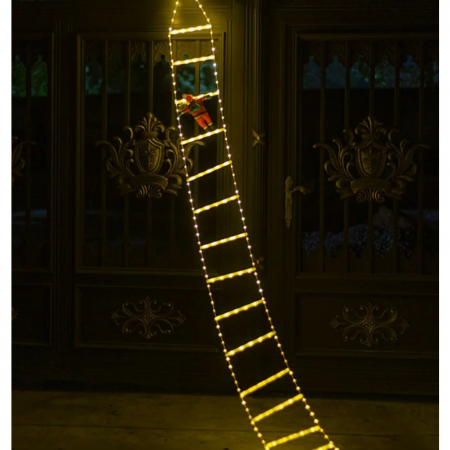 Instalatie LED de Craciun, Flippy, cu Accesorii, Lumina Calda, Lungime 3 m, 16 Trepte, 288 de Luminite, 8 Moduri, Model Mos Craciun pe Scara, Alb cald [2]