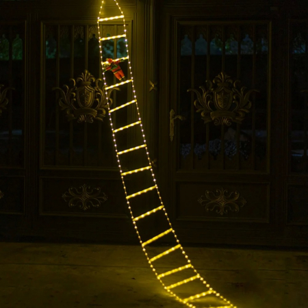 Instalatie LED de Craciun, Flippy, cu Accesorii, Lumina Calda, Lungime 3 m, 16 Trepte, 288 de Luminite, 8 Moduri, Model Mos Craciun pe Scara, Alb cald [4]