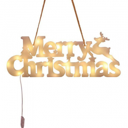 Decoratiuni, ornamente si articole Craciun - Instalatie LED de Craciun, Flippy, Litere 3D, Merry Christmas, Lumina Calda, 27.5 x 10.5 x 1.4 cm, Alb