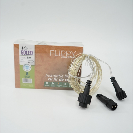 Instalatie Liniara de Craciun, 20 m, 200 Led-uri, Alb Rece, 8 jocuri de lumini, Transformator, Interconectabila, Prelungitor 5 m inclus, Fir Cupru, Flippy [10]