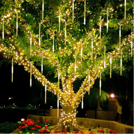 Decoratiuni, ornamente si articole Craciun - Instalatie luminoasa alb cald, ploaie de meteoriti, 8 tuburi luminoase 30 cm, 4.5 m, interconectabila