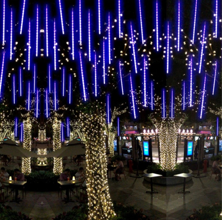 Decoratiuni, ornamente si articole Craciun - Instalatie luminoasa albastru, ploaie de meteoriti, 8 tuburi luminoase 80 cm, 4.5 m, interconectabila