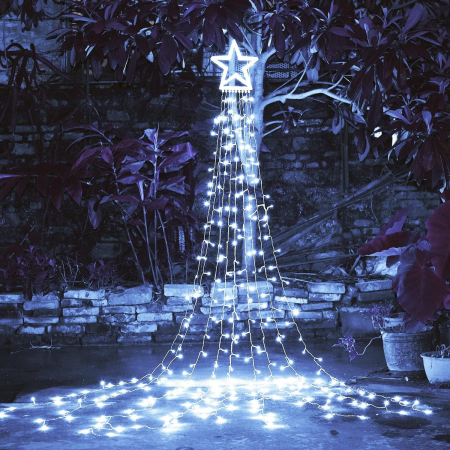 Instalatie Luminoasa Tip Perdea pentru Pomul de Craciun, cu Stea Luminoasa, 350 LED-uri, incarcare solara, pentru exterior, lumina rece, Tree Dazzler [3]