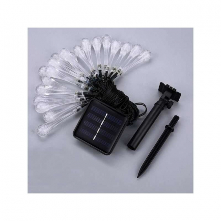 Lichidare de stoc Instalatie Solara 6 m, 28 Led-uri cu Ornament tip picatura de apa, Liniara, Fir negru, Alb Rece [3]