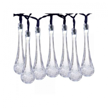 Lichidare de stoc Instalatie Solara 6 m, 28 Led-uri cu Ornament tip picatura de apa, Liniara, Fir negru, Alb Rece [2]