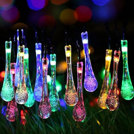 Instalatie Solara 6 m, 28 Led-uri cu Ornament tip picatura de apa, Liniara, Fir negru, Multicolor [1]