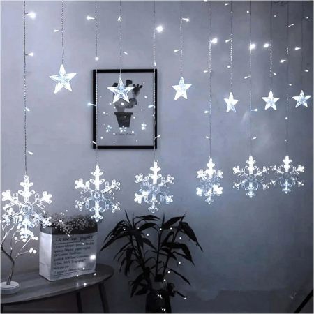 Instalatii liniare si role de furtun luminos - Instalatie tip ghirlanda fulgi cu stele luminoase  3 x 1 m, interconectabila, alb rece