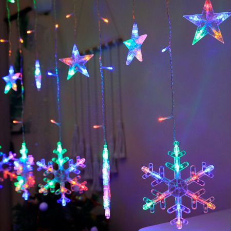 Sub 99 Lei - Lichidare Instalatie tip ghirlanda fulgi cu stele luminoase  3 x 1 m, interconectabila, multicolor