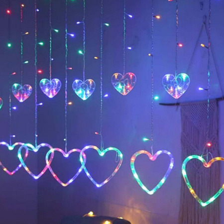 Instalatii liniare si role de furtun luminos - Instalatie tip ghirlanda inimi luminoase  3 x 1 m, interconectabila, multicolor