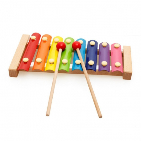 Instrument Muzical Xilofon , din Lemn, 8 Note Muzicale, 2 Bete de Percutie, 4-6 Ani, Multicolor [1]