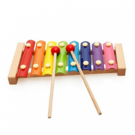 Jucarii, Copii & Bebe - Instrument Muzical Xilofon Flippy, din Lemn, 8 Note Muzicale, 2 Bete de Percutie, 4-6 Ani, Multicolor