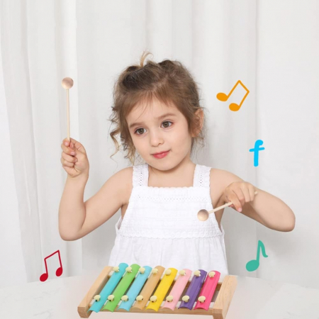 Instrument Muzical Xilofon Flippy, din Lemn, 8 Note Muzicale, 2 Bete de Percutie, 4-6 Ani, Multicolor Pastel [5]