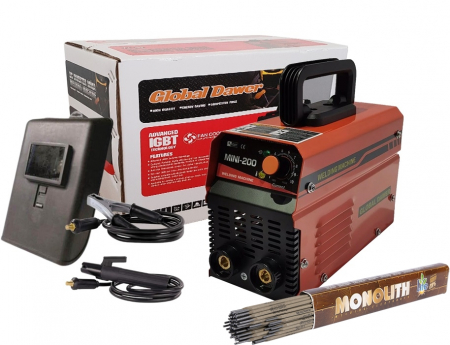 Echipamente pentru sudura - Invertor de sudura Global Dawer Mini 200, 200 A, 2 - 3.2 mm + Electrozi 2.5x350mm MONOLITH Life