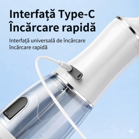 Irigator Bucal Electric, Flippy, Portabil, Dus Bucal pentru Curatare, Indepartare Tartru, 4 Capete, 25 x 8 x 8 cm, Alb [1]
