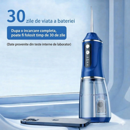 Irigator Bucal Electric, Flippy, Portabil, Dus Bucal pentru Curatare, Indepartare Tartru, 4 Capete, 25 x 8 x 8 cm, Albastru [1]