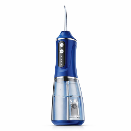 Sub 99 Lei - Irigator Bucal Electric, Flippy, Portabil, Dus Bucal pentru Curatare, Indepartare Tartru, 4 Capete, 25 x 8 x 8 cm, Albastru