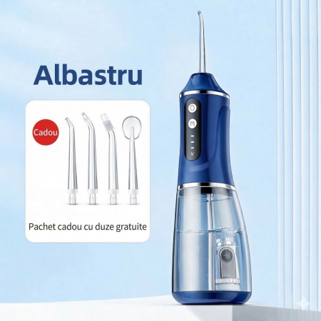 Irigator Bucal Electric, Flippy, Portabil, Dus Bucal pentru Curatare, Indepartare Tartru, 4 Capete, 25 x 8 x 8 cm, Albastru [6]