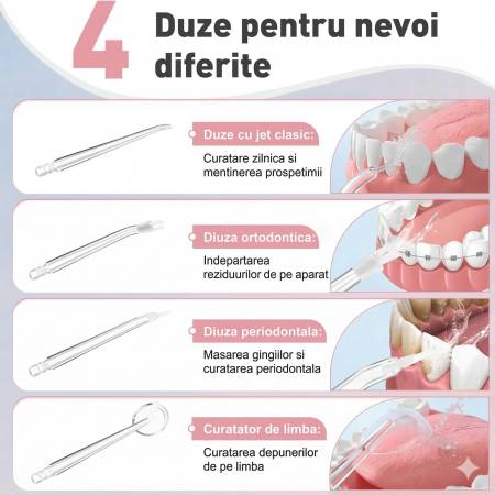 Irigator Bucal Electric, Flippy, Portabil, Dus Bucal pentru Curatare, Indepartare Tartru, 4 Capete, 25 x 8 x 8 cm, Negru [2]