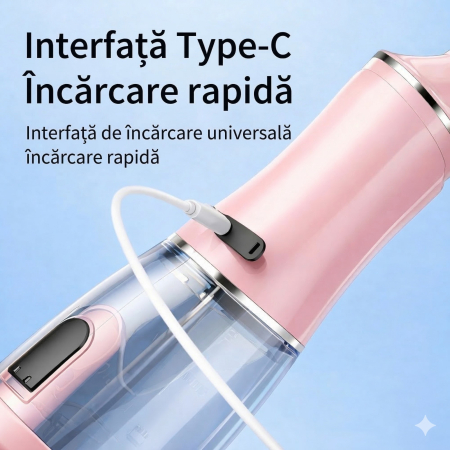 Irigator Bucal Electric, Flippy, Portabil, Dus Bucal pentru Curatare, Indepartare Tartru, 4 Capete, 25 x 8 x 8 cm, Roz [1]