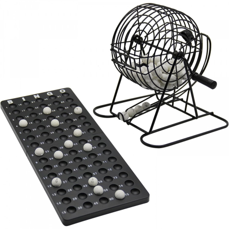 Joc Bingo Flippy, din metal, 75 bile albe, portabil, 21 x 21 cm, negru [5]