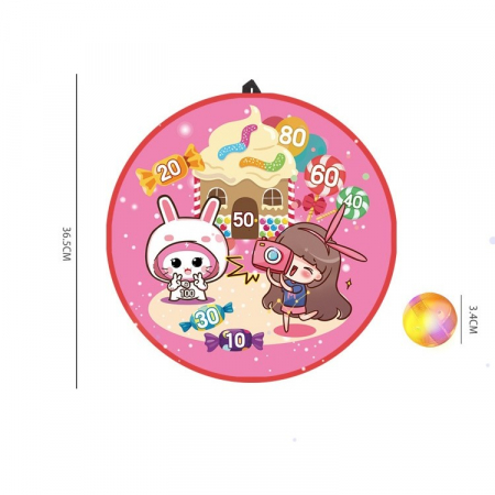 Joc Darts Flippy pentru Copii, Placa Pliabila 36.5 cm, 8 Mingii Velcro/Scai Simple, 2 Mingii Luminoase, Model Acadele, Roz [5]