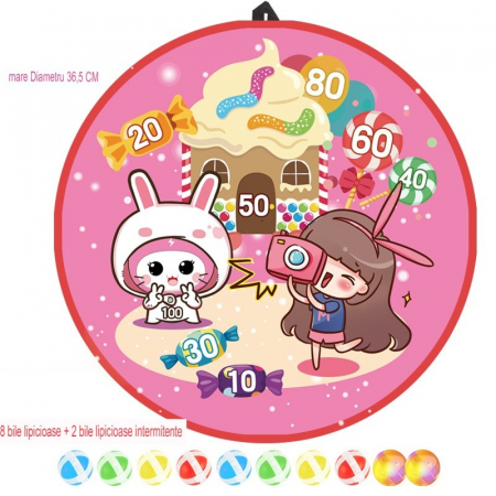 Joc Darts Flippy pentru Copii, Placa Pliabila 36.5 cm, 8 Mingii Velcro/Scai Simple, 2 Mingii Luminoase, Model Acadele, Roz [4]