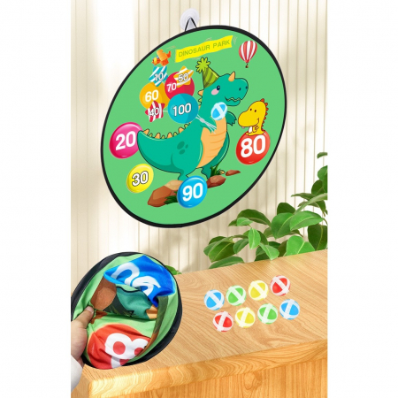 Joc Darts Flippy pentru Copii, Placa Pliabila 36.5 cm, 8 Mingii Velcro/Scai Simple, 2 Mingii Luminoase, Model Dinozaur Park, Verde [2]