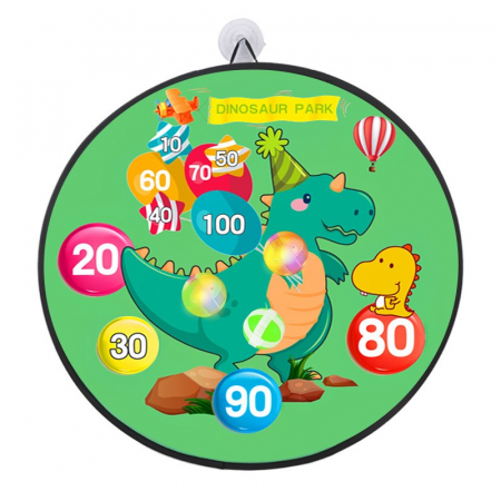 Joc Darts Flippy pentru Copii, Placa Pliabila 36.5 cm, 8 Mingii Velcro/Scai Simple, 2 Mingii Luminoase, Model Dinozaur Park, Verde [5]