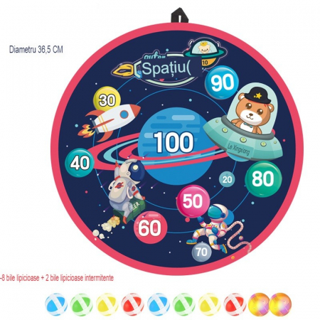 Joc Darts Flippy pentru Copii, Placa Pliabila 36.5 cm, 8 Mingii Velcro/Scai Simple, 2 Mingii Luminoase, Model Spatiu, Albastru [3]