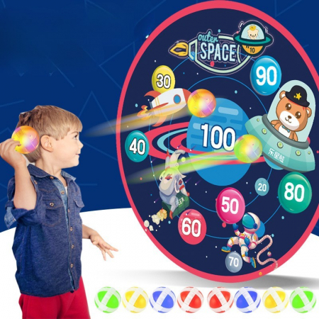 Joc Darts Flippy pentru Copii, Placa Pliabila 36.5 cm, 8 Mingii Velcro/Scai Simple, 2 Mingii Luminoase, Model Spatiu, Albastru [2]