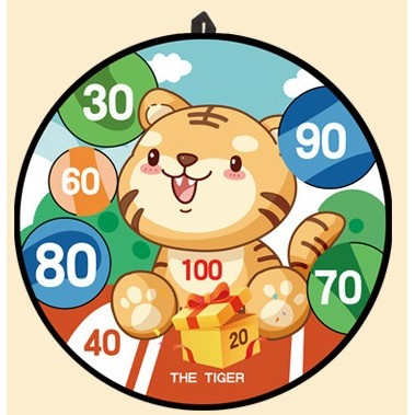 Joc Darts Flippy pentru Copii, Placa Pliabila 36.5 cm, 8 Mingii Velcro/Scai Simple, 2 Mingii Luminoase, Model Tigru, Portocaliu [3]