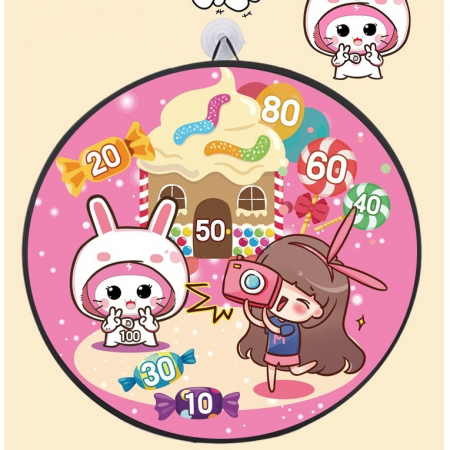 Joc Darts Flippy pentru Copii, Placa Pliabila 70 cm, 8 Mingii Velcro/Scai Simple, 2 Mingii Luminoase, Model Acadele, Roz [6]