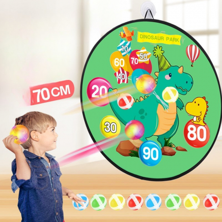 Joc Darts Flippy pentru Copii, Placa Pliabila 70 cm, 8 Mingii Velcro/Scai Simple, 2 Mingii Luminoase, Model Dinozaur Park, Verde [6]