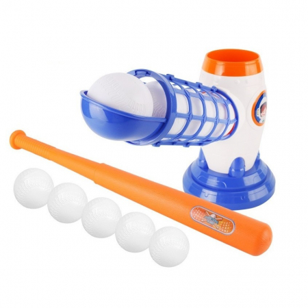 Jucarii, Copii & Bebe - Joc de Baseball Interactiv, Lansator Flippy, Aruncare Automata, Include Bata si 5 Mingii, 37 x 23 x 16 cm Baza, 59 cm Bata, Multicolor