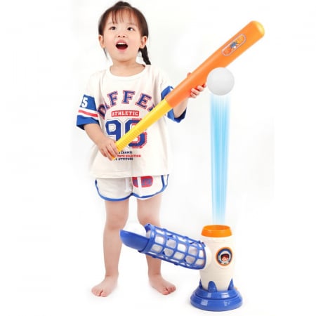 Joc de Baseball Interactiv, Lansator Flippy, Aruncare prin Buton de Lansare pe Bata, Include Bata si 5 Mingii, 37 x 23 x 16 cm Baza, 59 cm Bata, Multicolor [6]