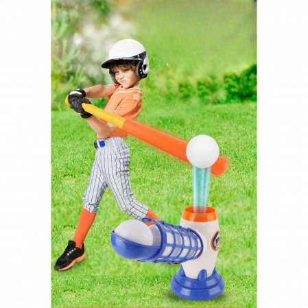Joc de Baseball Interactiv, Lansator Flippy, Aruncare prin Buton de Lansare pe Bata, Include Bata si 5 Mingii, 37 x 23 x 16 cm Baza, 59 cm Bata, Multicolor [2]