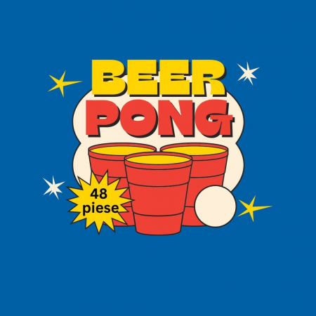 Joc de baut Beer Pong Flippy, 24 Pahare, 24 Mingi, material plastic, reutilizabil, portabil, rosu [2]