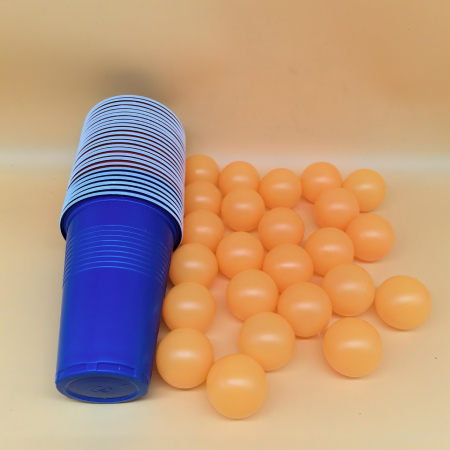 Joc de Baut BEER PONG, Flippy, Set din 24 Mingi de Tenis si 24 Pahare Reutilizabile, Joc Interactiv pentu Adulti, Albastru Portocaliu [5]