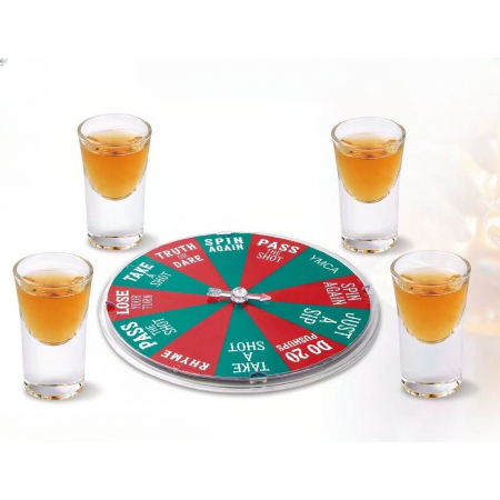 Joc de Baut Flippy, Ruleta Norocoasa, cu 4 Pahare de Shot, +18 Ani, Rosu/Verde [1]