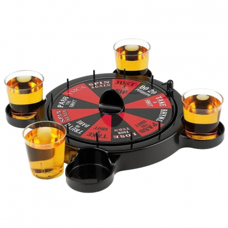 Jocuri de societate - Joc de Baut Ruleta cu Pahare de Shot Flippy, 15 x 16.5 cm, Rosu/Negru