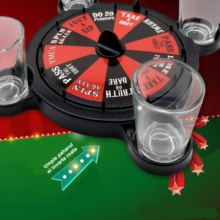 Joc de Baut Ruleta cu Pahare de Shot Flippy, 15 x 16.5 cm, Rosu/Negru [3]